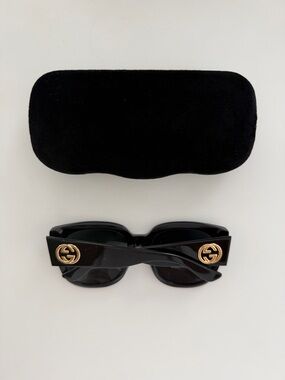 Gucci Black Sunglasses with Gold Double-G Emblems